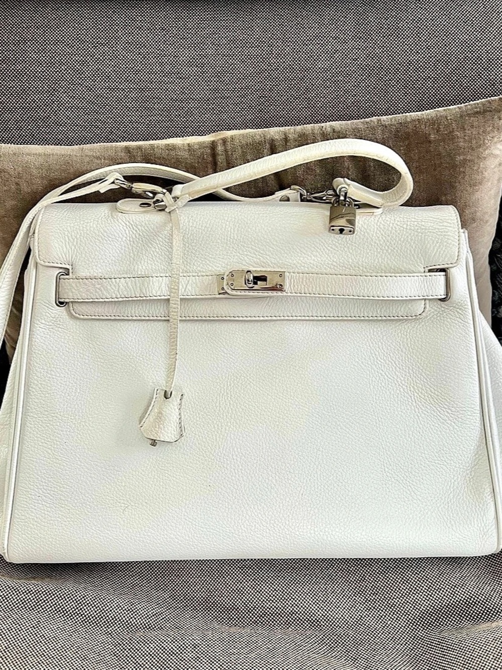 White Leather Satchel Bag made in Italy